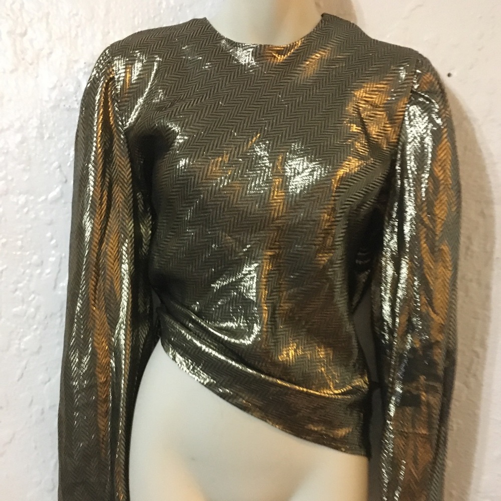 Vintage metallic‎ Gold Lame top button up back size 10 *